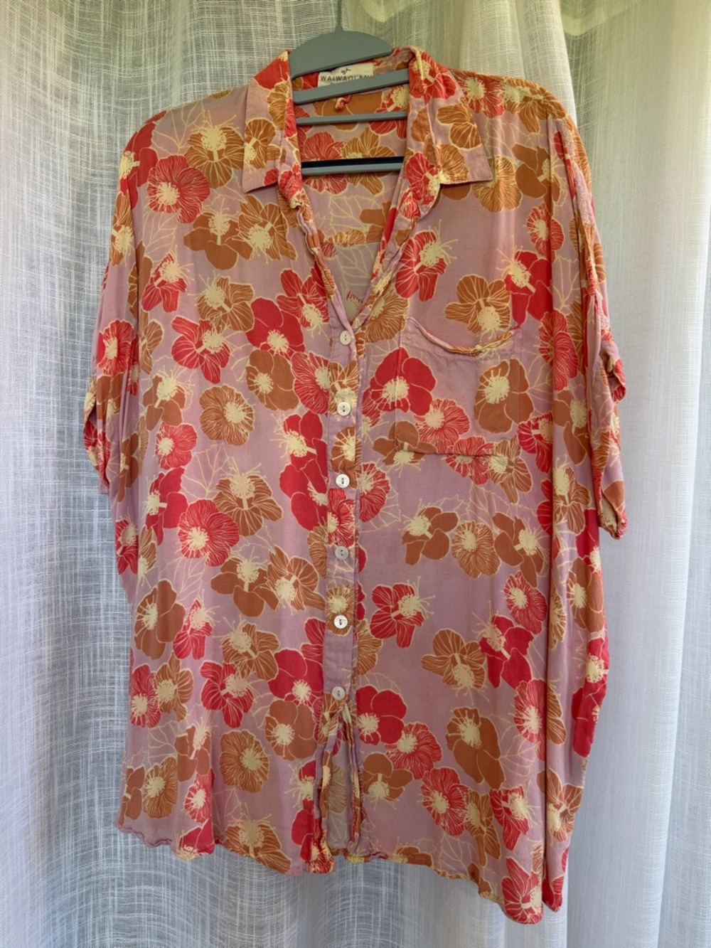 Relaxed Floral Button-Down Shirt in Pink and Tan